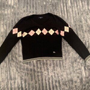 Burberry London Lambswool Pullover Printed V-Neck Knit Sweater